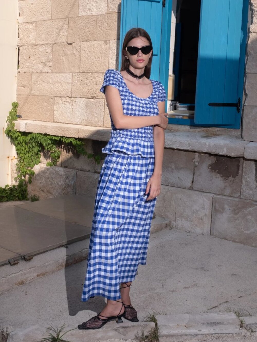 Untitled in Motion Alma Maxi Skirt - Ios Blue Gingham Check S - Picture 2 of 7